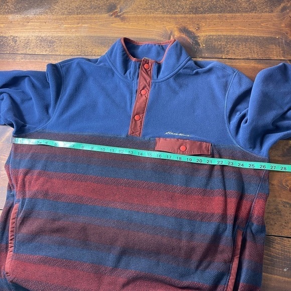 Eddie Bauer Navy Red Jacket Pullover Fleece Chutes Mock Neck Snap Button Mens XL - Picture 8 of 9